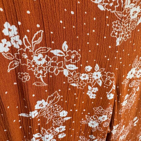 Three Dots Orange White Floral Smocked Straight Leg High Waist Rayon Pants Sz  L - Picture 4 of 9